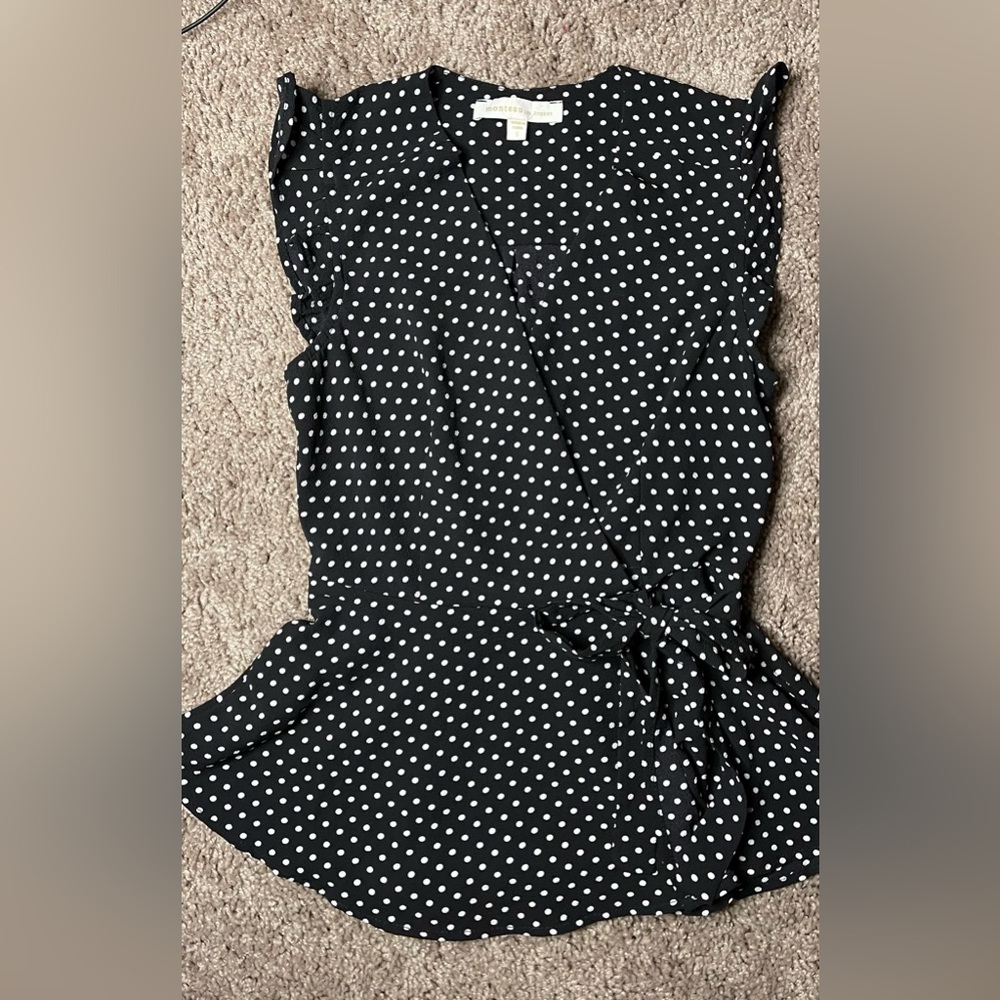 Black & White Polka Dot Blouse with Front Tie